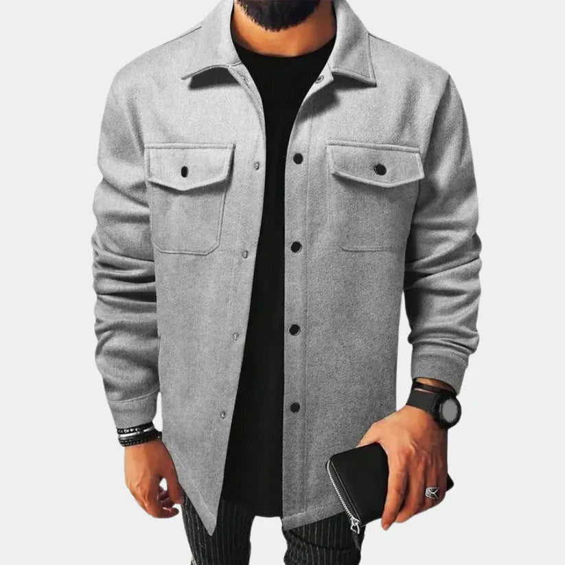 Übergangsjacke Herren im Hemdstil mit zwei Brusttaschen - Grau #Farbe_Grau