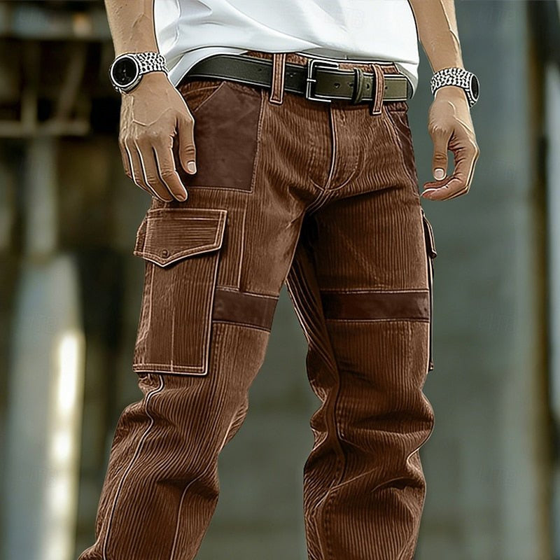 Cargohose Herren mit Kontrasteinsätzen und Längsstruktur - Braun #Farbe_Braun