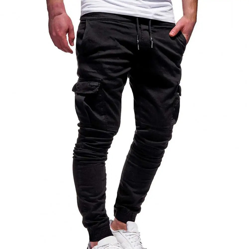 Cargohose Herren mit Kordelbund und seitlichen Klappen - Schwarz #Farbe_Schwarz