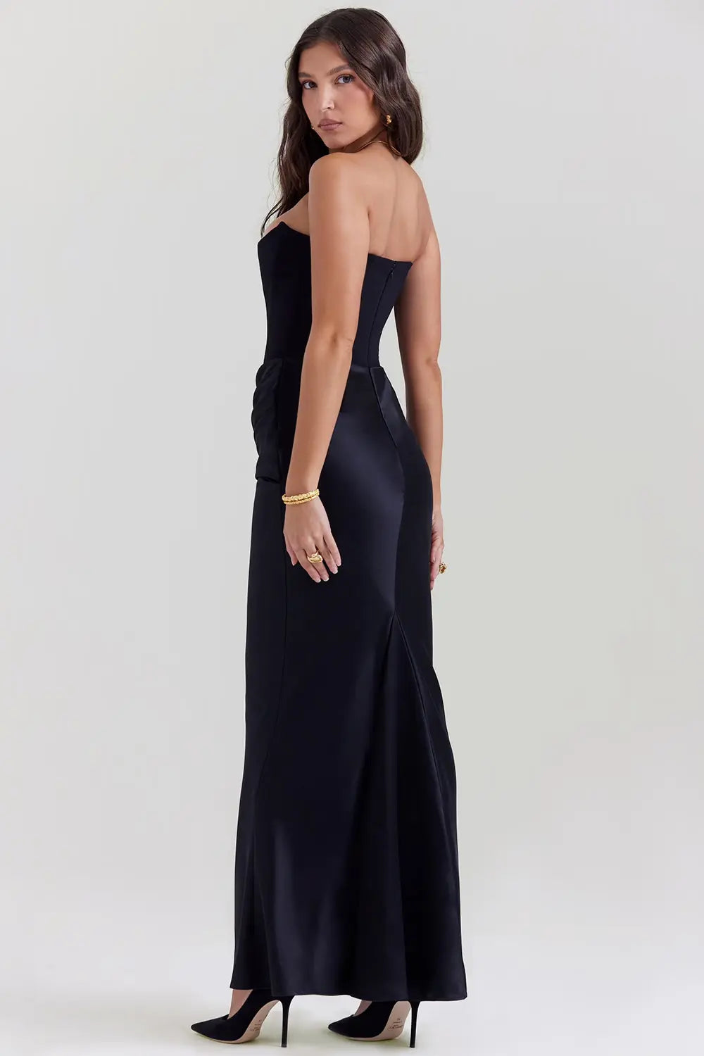 Damen Abendkleid bodenlang mit Bandeau und Raffung