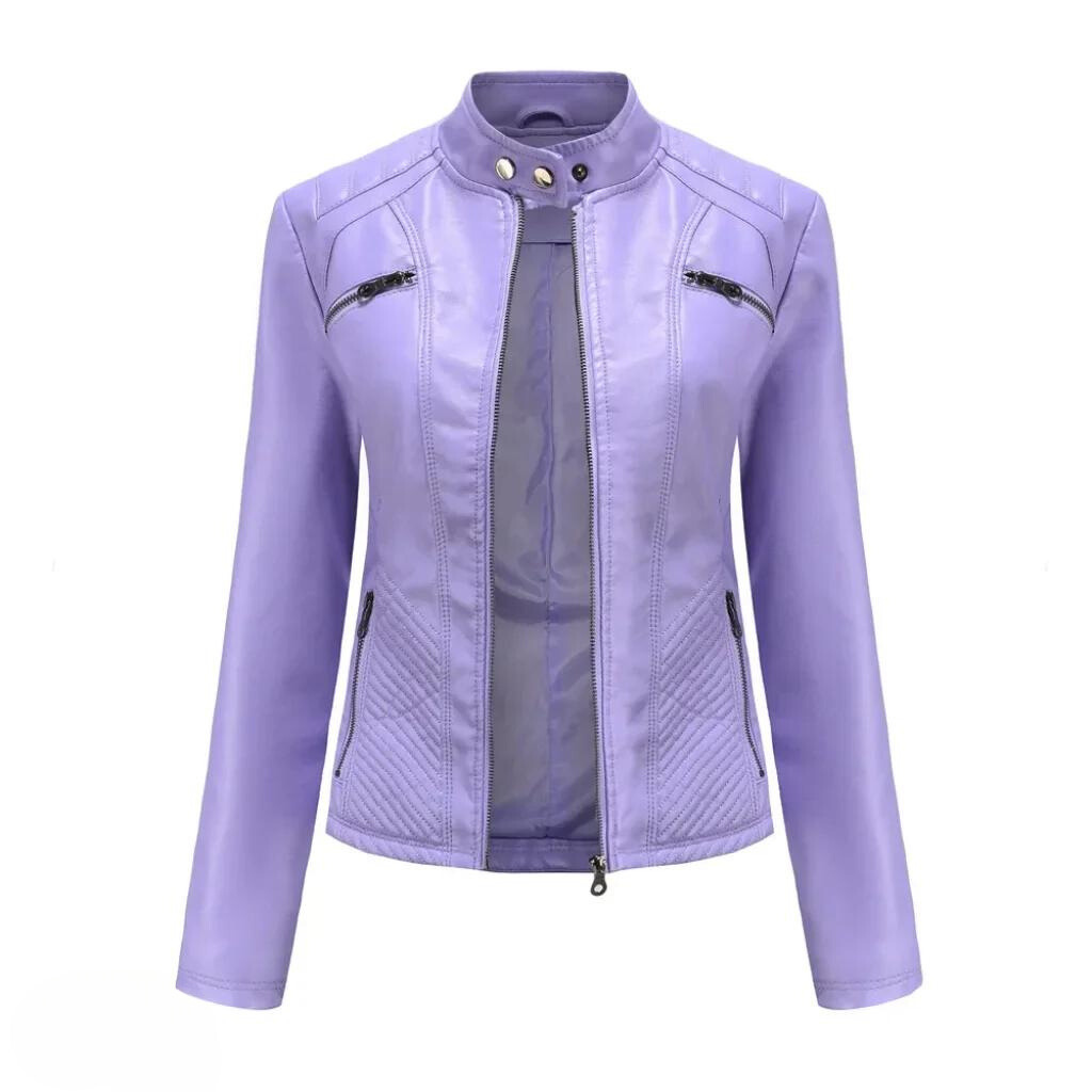 Damen Bikerjacke in Kunstlederoptik mit Stehkragen - Lavendel