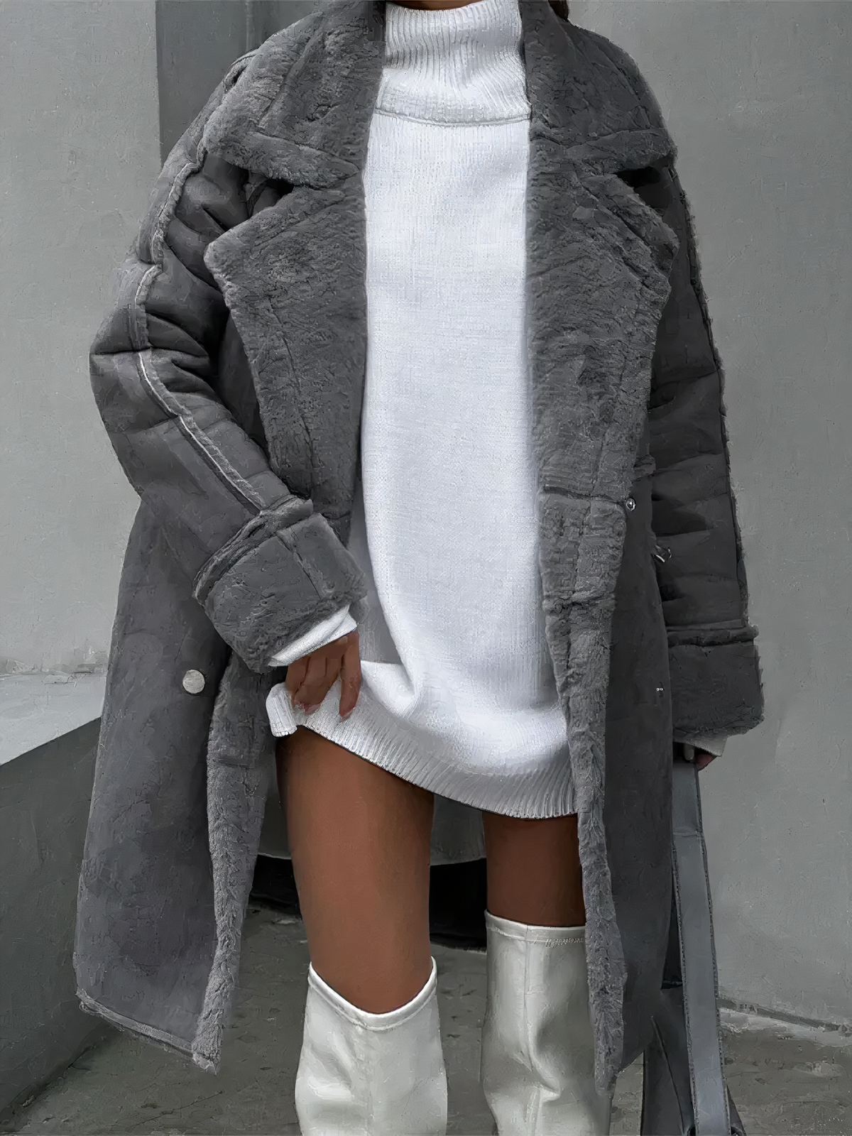 Damen Jacke in Teddyoptik mit Reverskragen und Knopfleiste