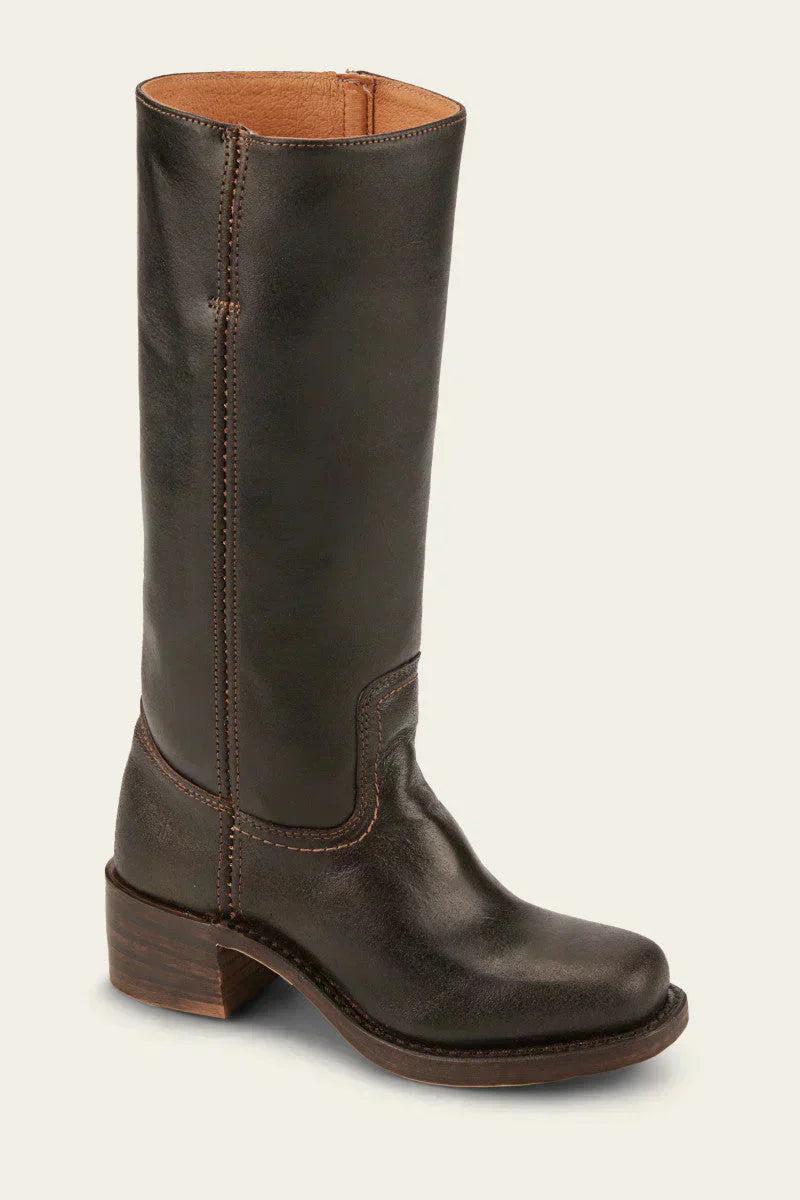 Damen Stiefel kniehoch mit Blockabsatz in Lederoptik