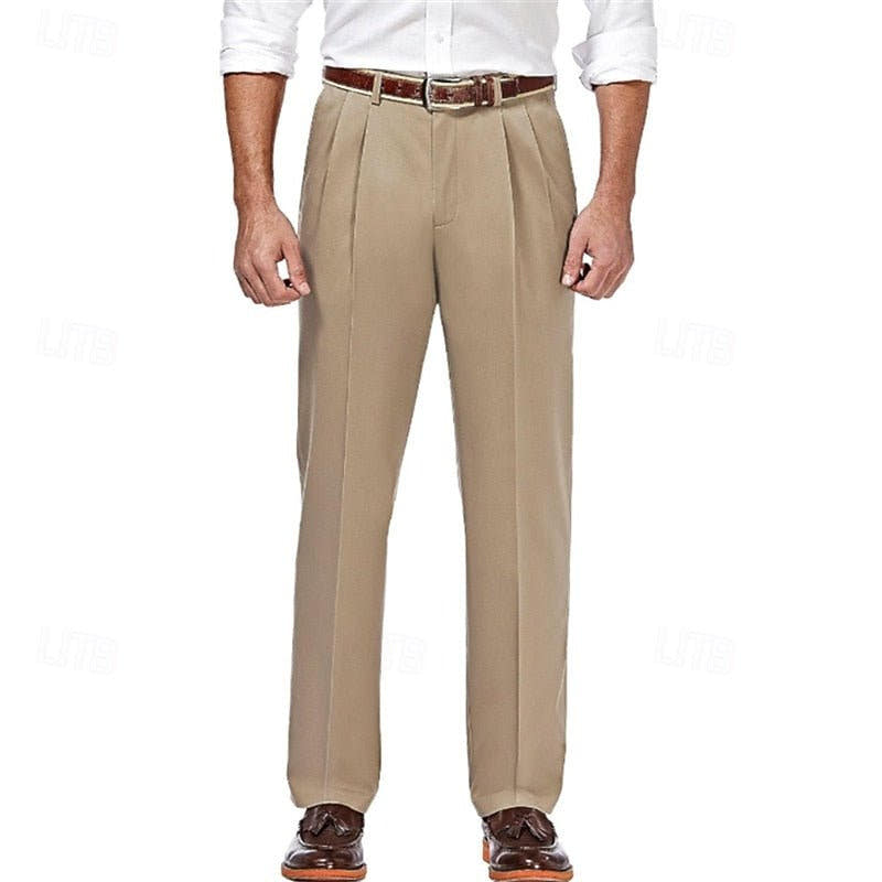 Hose Herren mit langen Bügelfalten und geradem Saum - Hellkhaki #Farbe_Hellkhaki