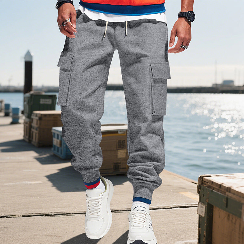Jogginghose Herren mit langen Cargotaschen und Bindebund - Dunkelgrau #Farbe_Dunkelgrau