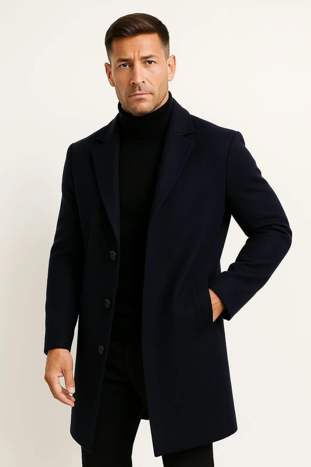 Mantel Herren mit Reverskragen und schrägen Eingrifftaschen - Marineblau #Farbe_Marineblau