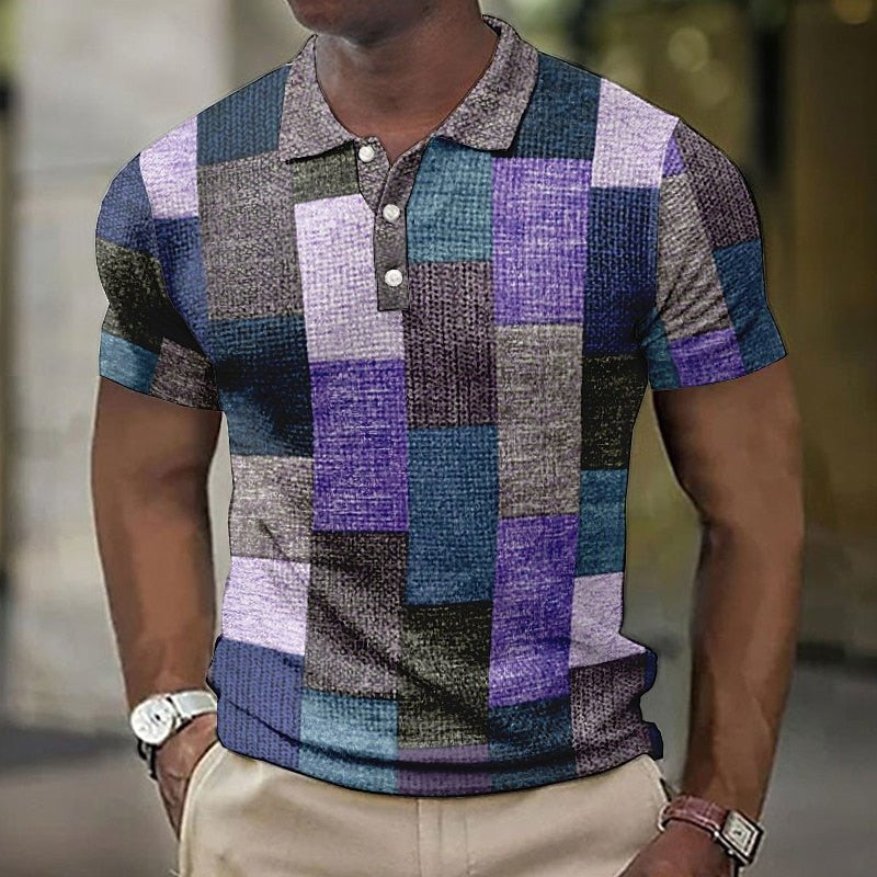 Poloshirt Herren kurzarm mit rechteckigen Musterfeldern - Violett #Farbe_Violett
