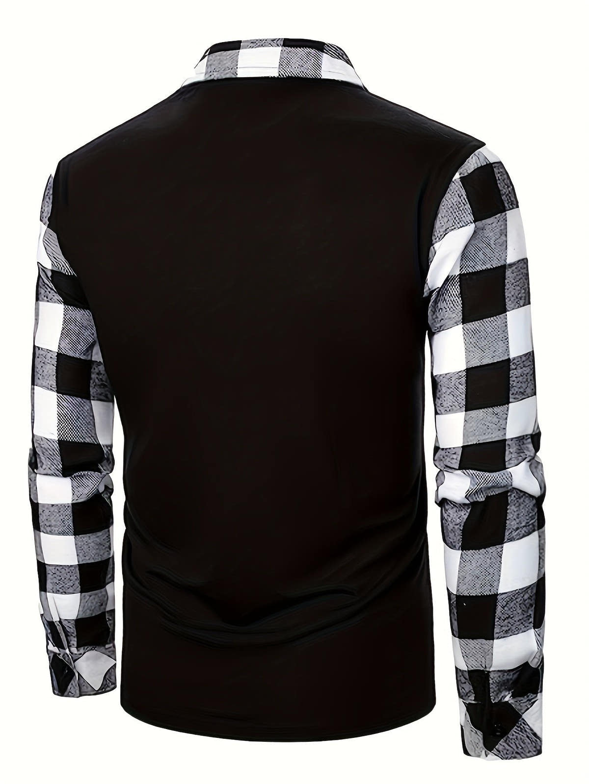 Poloshirt Herren langarm mit Karoärmeln und kurzem Zip - Weiss #Farbe_Weiss