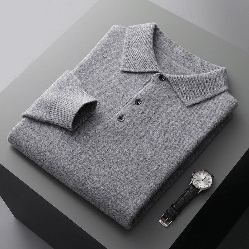 Poloshirt Herren Langarm mit Kragen und drei Knöpfen - Grau #Farbe_Grau