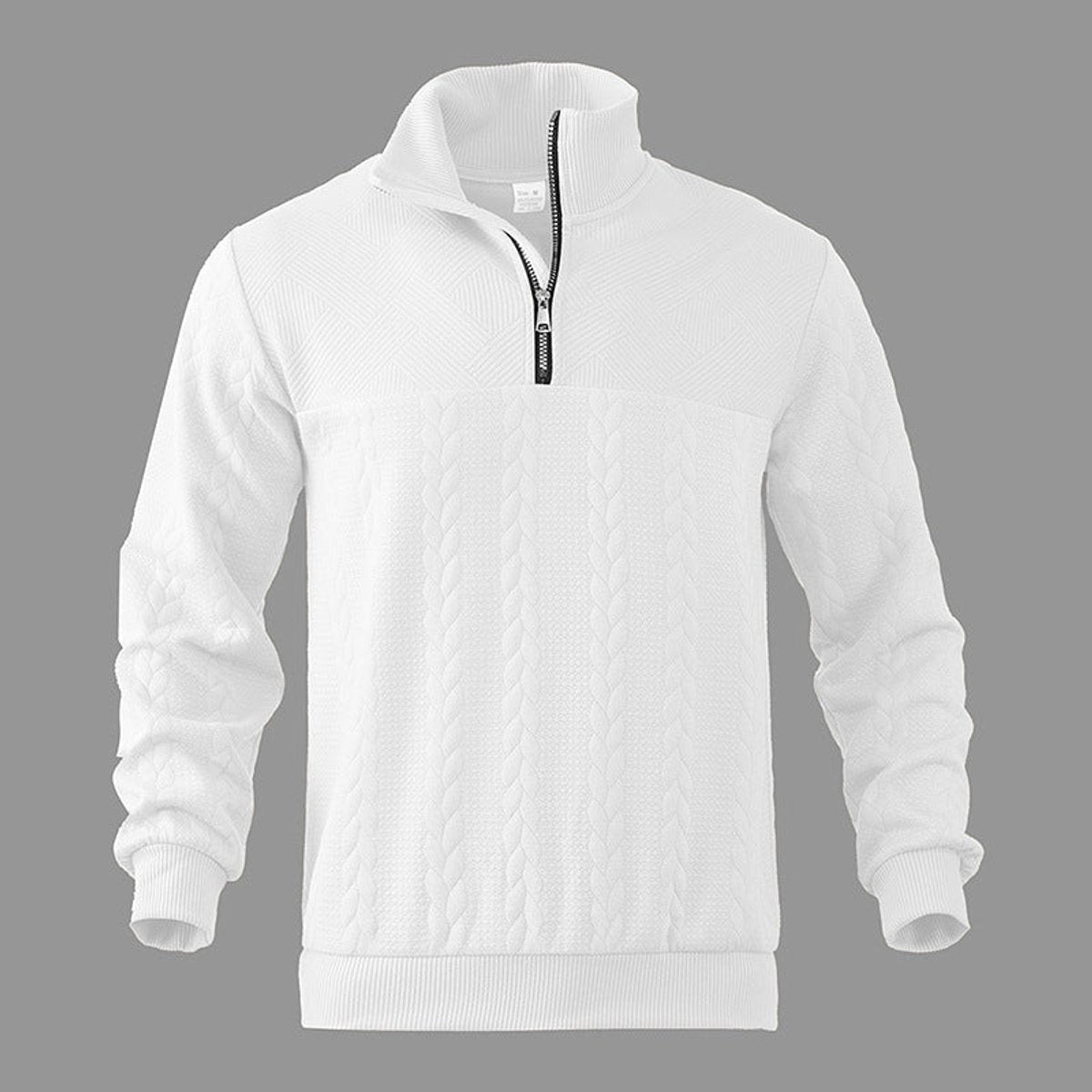 Strickpullover Herren mit Zopfmuster und glatter Passe - Weiss #Farbe_Weiss