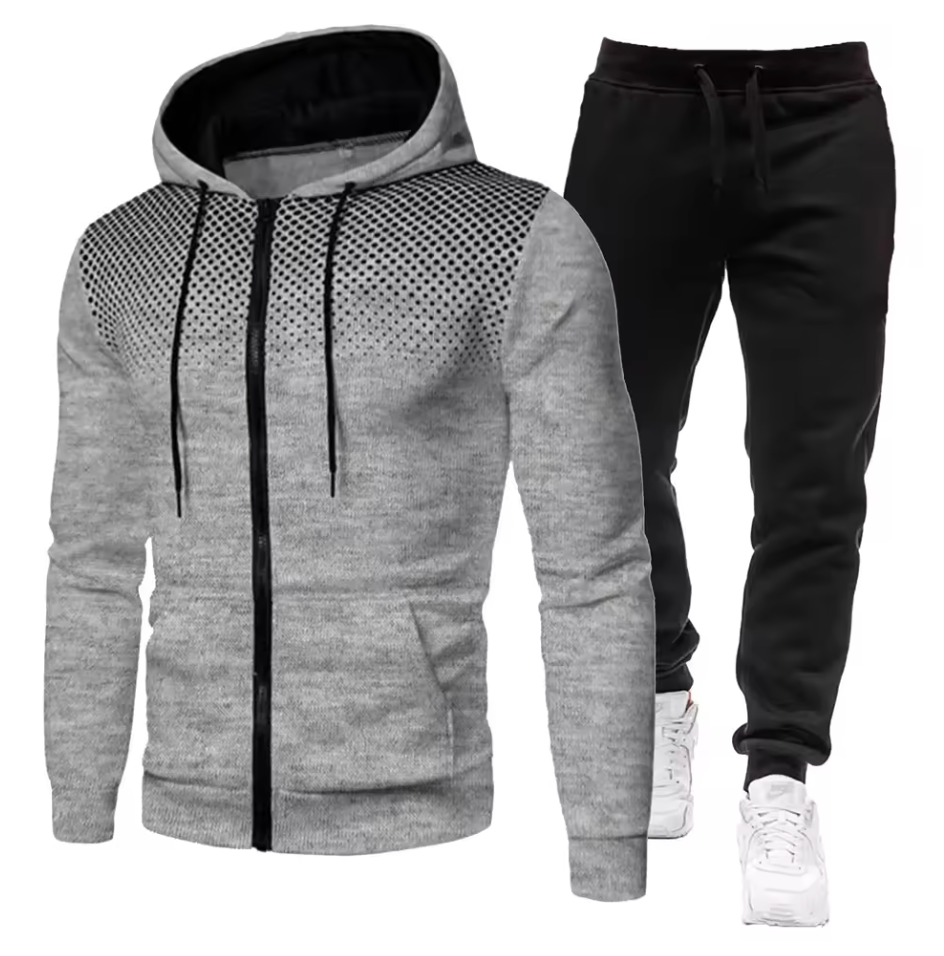 Trainingsanzug Herren mit Punktverlauf und Kapuzenjacke - Grau #Farbe_Grau