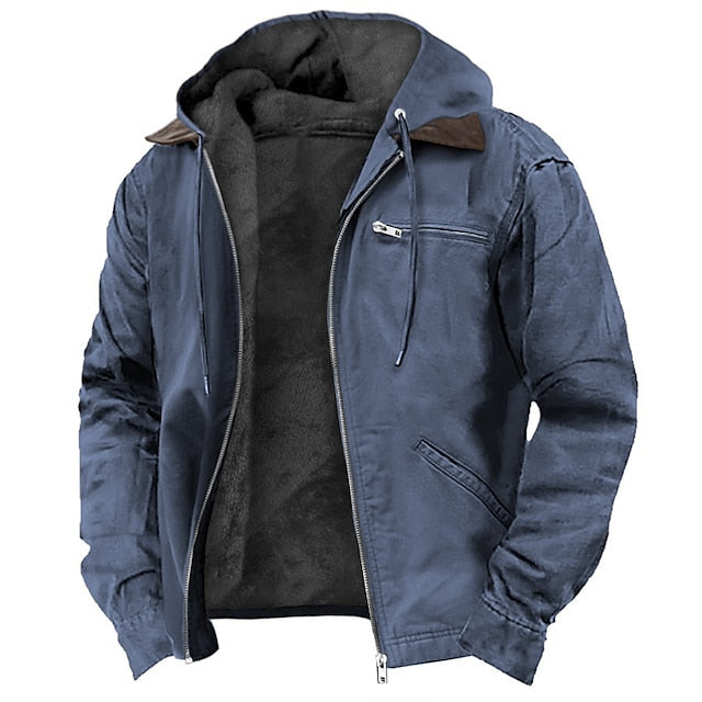Übergangsjacke Herren mit Kapuze und schrägen Eingriffen - Blau #Farbe_Blau