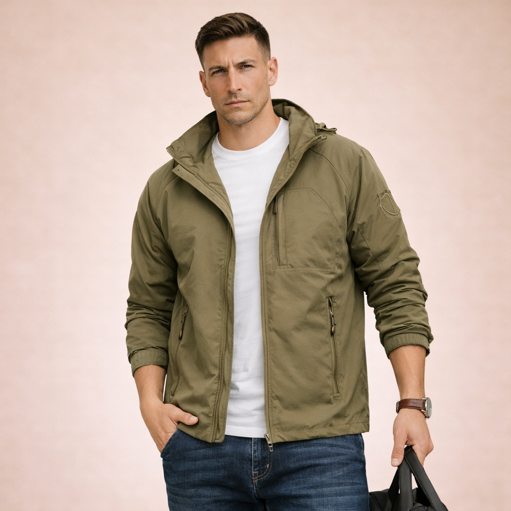 Übergangsjacke Herren mit Stehkragen und Ziptaschen - Khaki #Farbe_Khaki