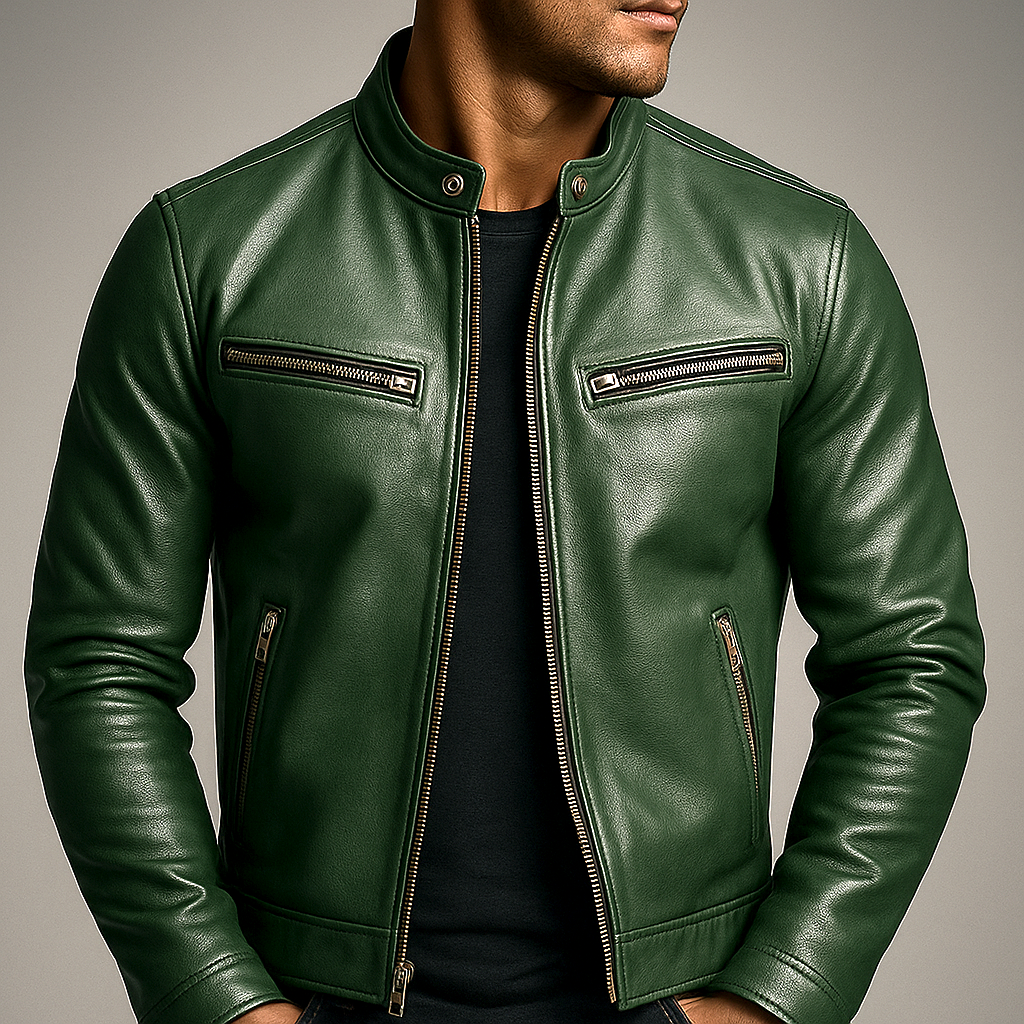 Übergangsjacke Herren mit Stehkragen und vier Ziptaschen - Grün #Farbe_Grün