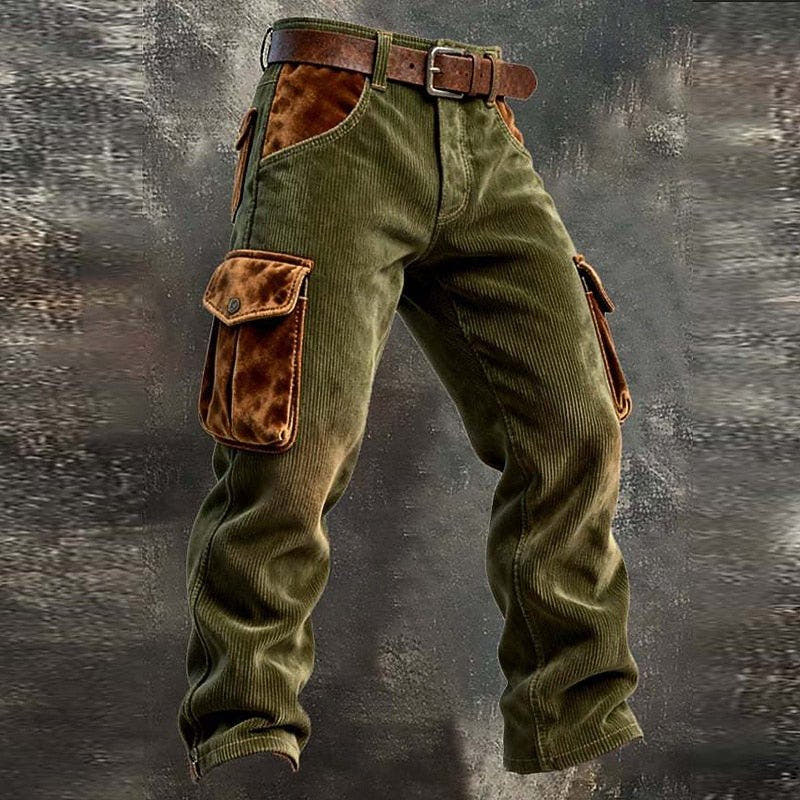 Cargohose Herren mit gemusterten Taschen und Längsrippen - Grün #Farbe_Grün