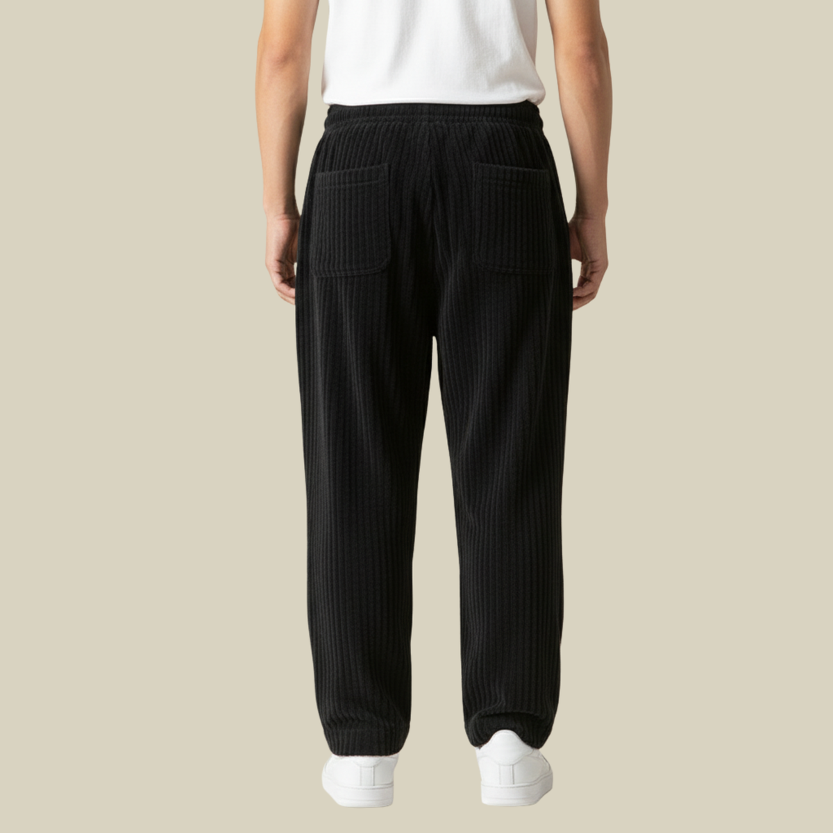 Cordhose Herren mit breiten Rippen und langem Kordelzug - Schwarz #Farbe_Schwarz