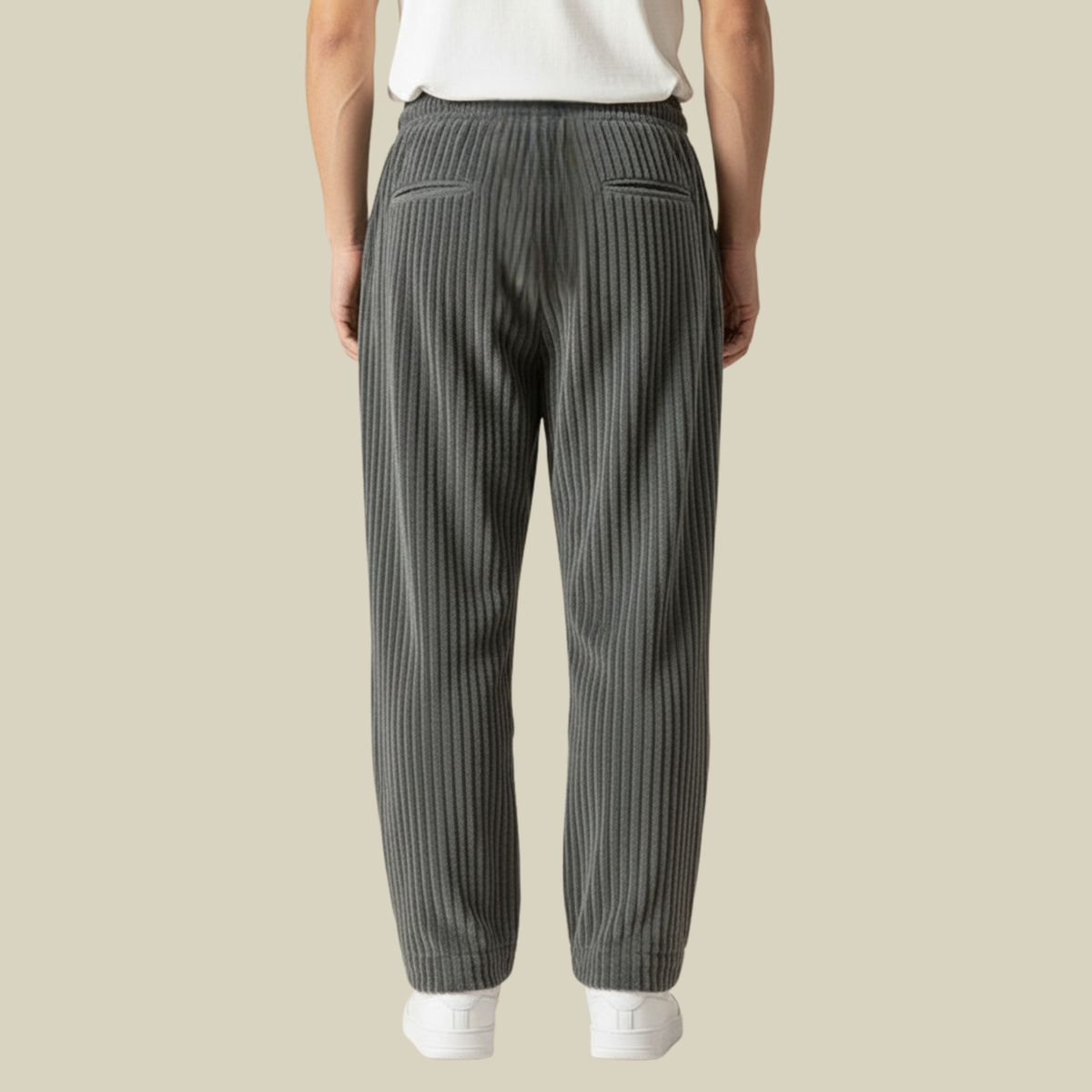 Cordhose Herren mit breiten Rippen und langem Kordelzug - Grau #Farbe_Grau