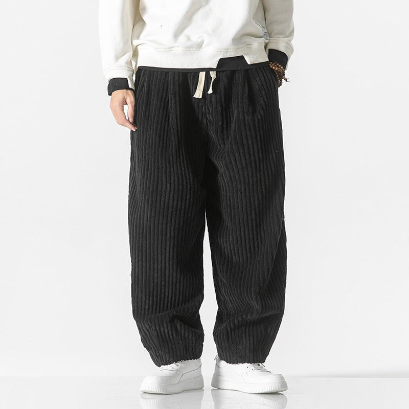 Cordhose Herren mit breiten Rippen und langem Kordelzug - Schwarz #Farbe_Schwarz