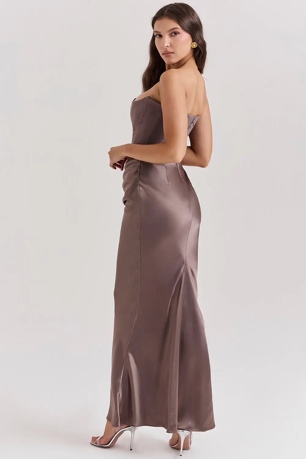 Damen Abendkleid bodenlang mit Bandeau und Raffung