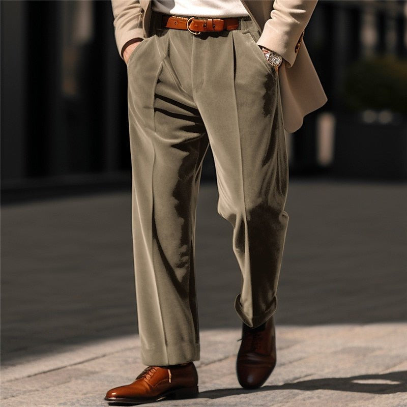 Hose Herren mit feiner Struktur und eingefassten Rücktaschen - Braun #Farbe_Braun