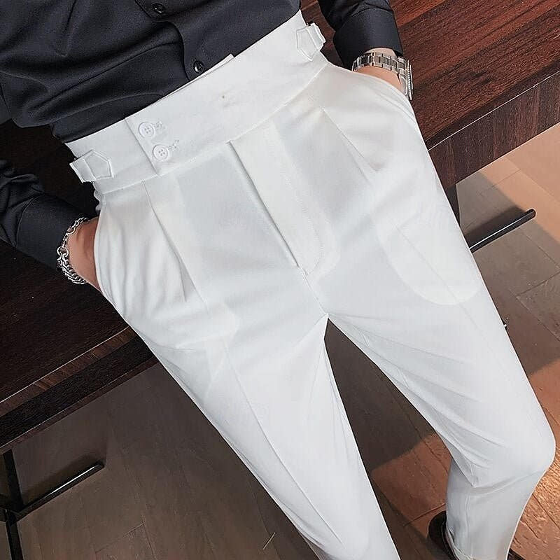 Hose Herren mit hohem Doppelknopfbund und Seitenriegeln - Weiss #Farbe_Weiss