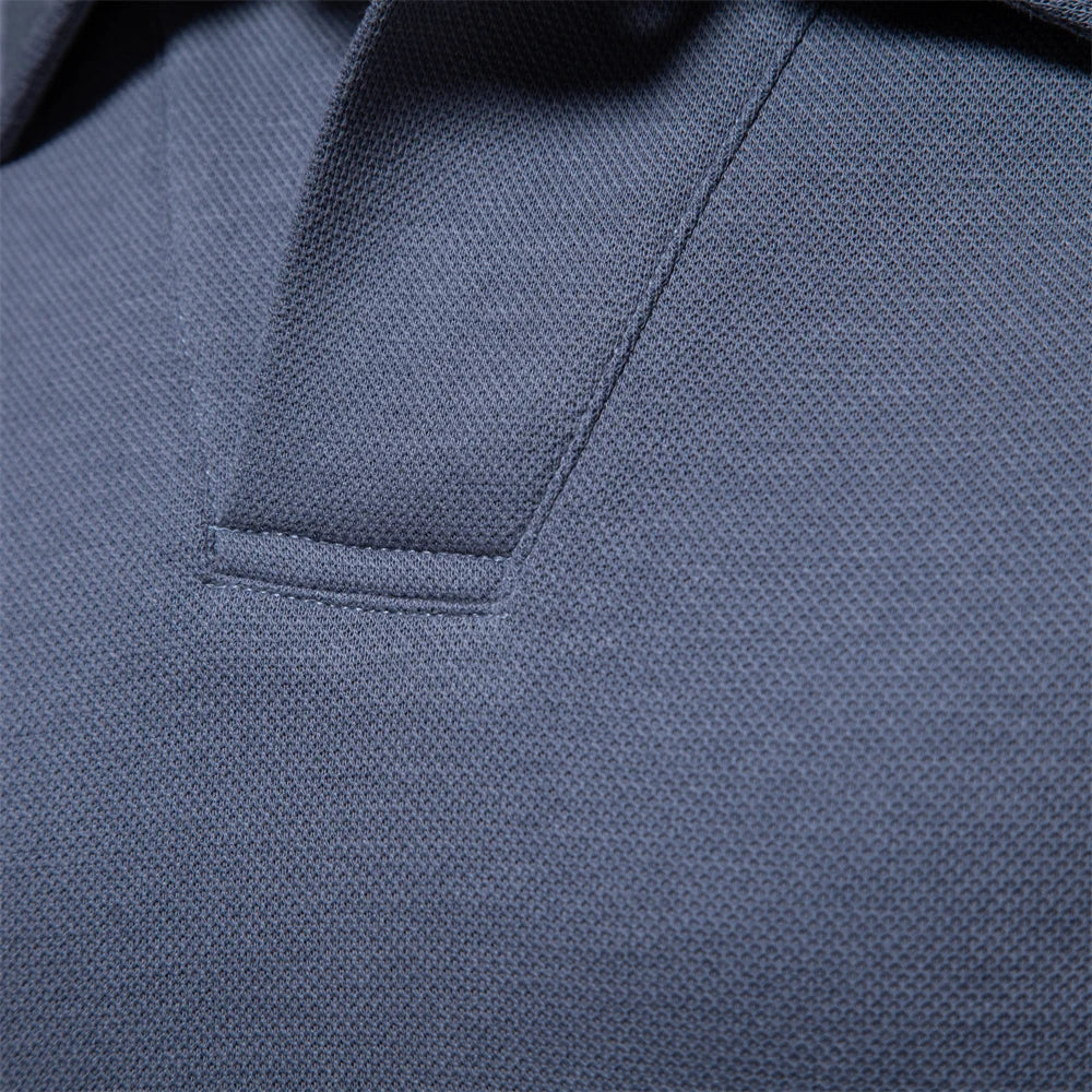 Poloshirt Herren langarm mit offener kurzer Halsblende - Blau #Farbe_Blau