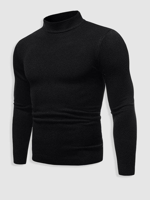 Strickpullover Herren mit flachem Stehkragen und Langarm - Schwarz #Farbe_Schwarz