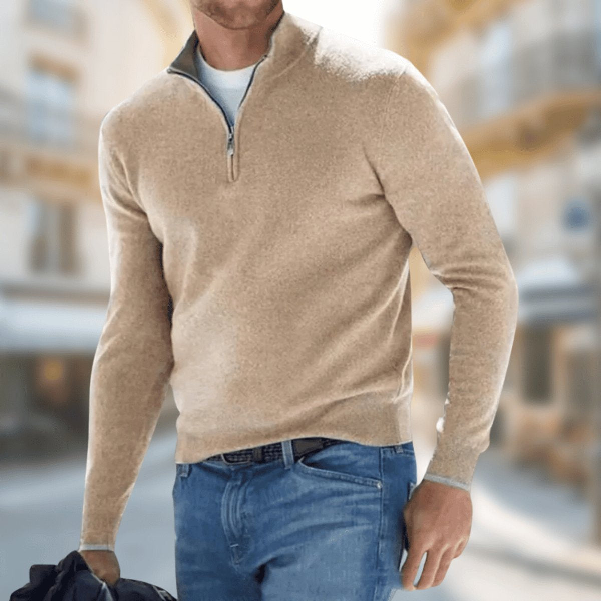 Strickpullover Herren mit hohem Kragen und glattem Saum - Braun #Farbe_Braun
