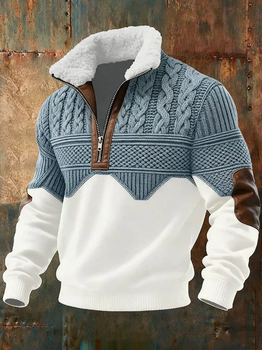Strickpullover Herren mit Musterpasse und Kontrast-Zip - Mehrfarbig #Farbe_Mehrfarbig