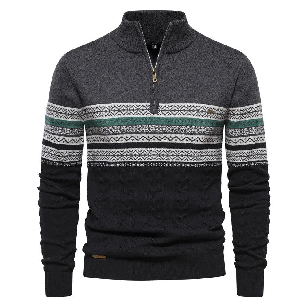 Strickpullover Herren mit Quermuster und Zipkragen - Dunkelgrau #Farbe_Dunkelgrau