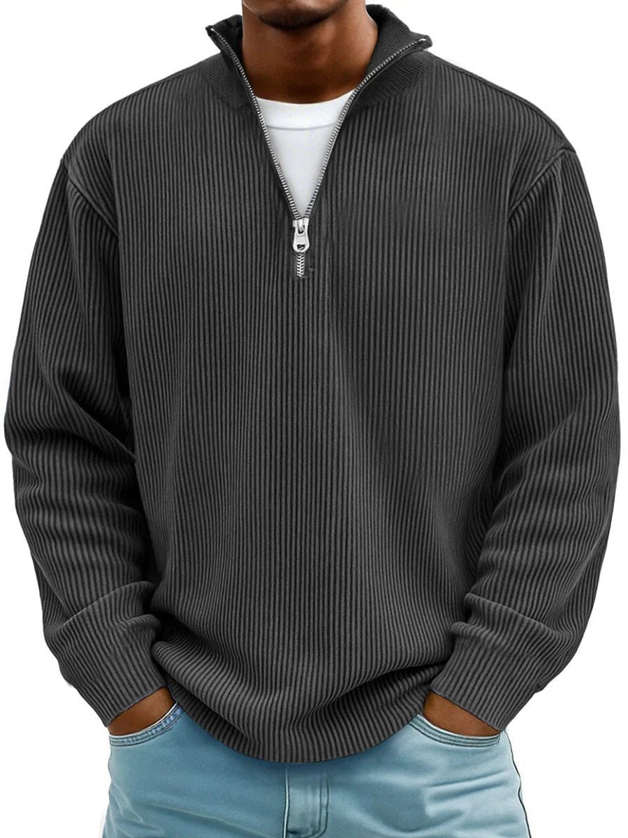 Strickpullover Herren mit Rippen und tiefer Schulternaht - Schwarz #Farbe_Schwarz
