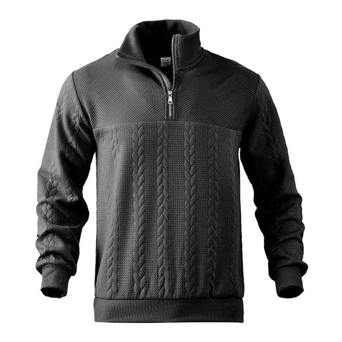 Strickpullover Herren mit Zopfmuster und glatter Passe - Schwarz #Farbe_Schwarz