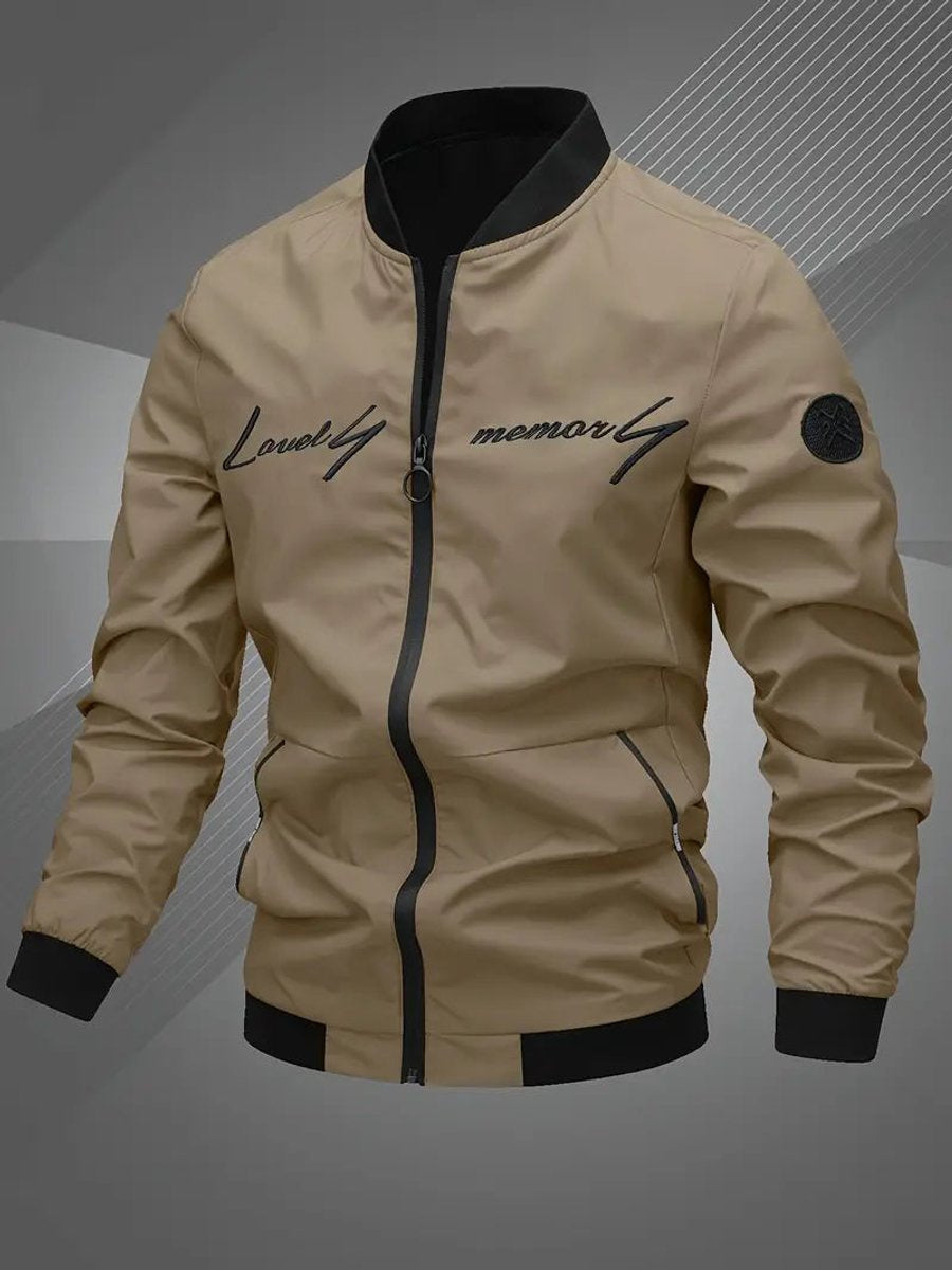 Übergangsjacke Herren mit Blousonkragen und Stickerei - Khaki #Farbe_Khaki