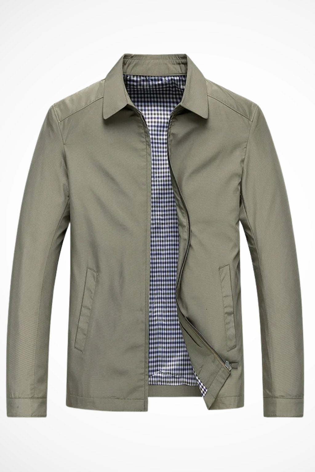 Übergangsjacke Herren mit Hemdkragen und kariertem Innenbild - Beige #Farbe_Beige