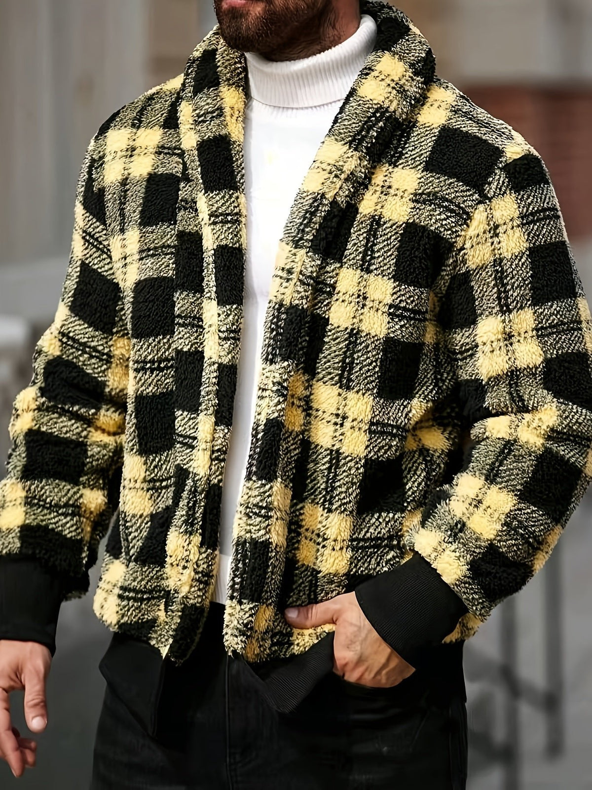 Übergangsjacke Herren mit Karos und breiten Rippbündchen - Gelb #Farbe_Gelb