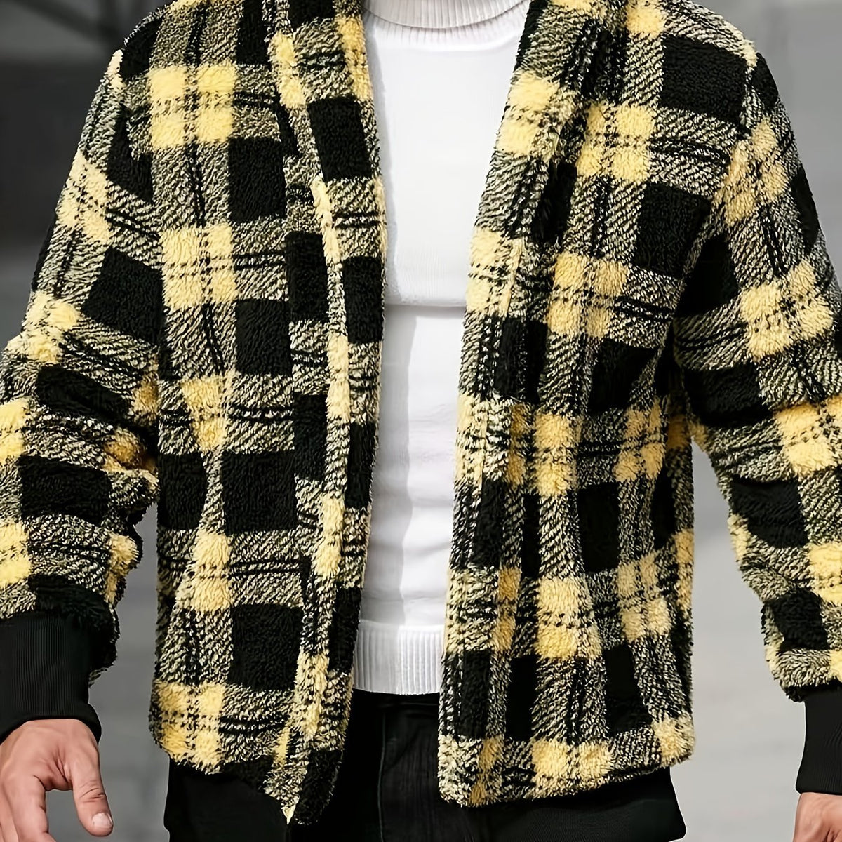 Übergangsjacke Herren mit Karos und breiten Rippbündchen - Gelb #Farbe_Gelb